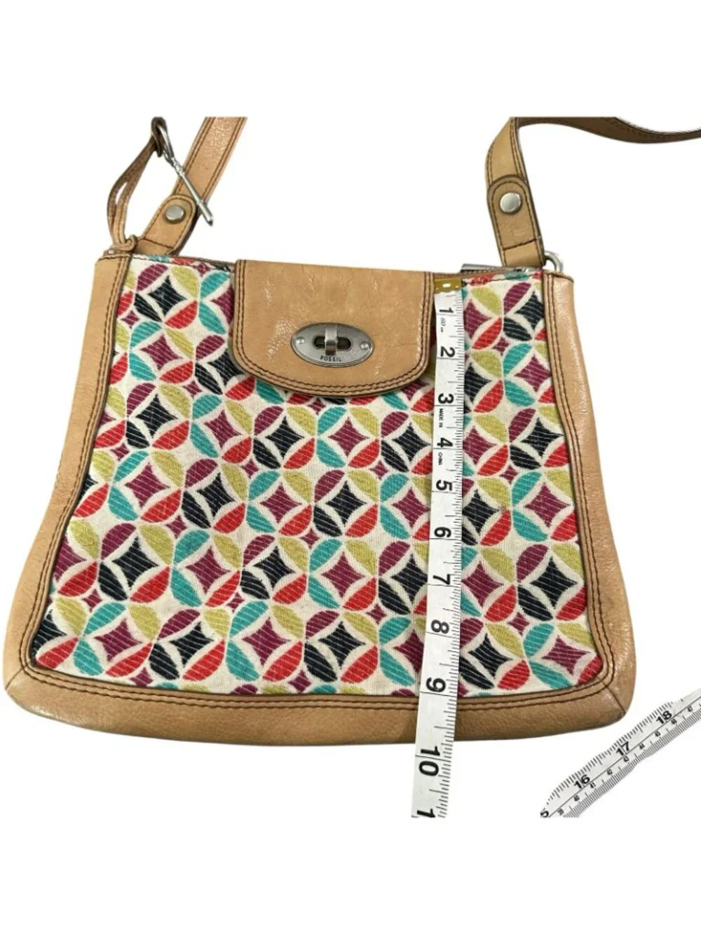Fossil Colorful Geometric Pattern Crossbody Bag Multicolor Leather